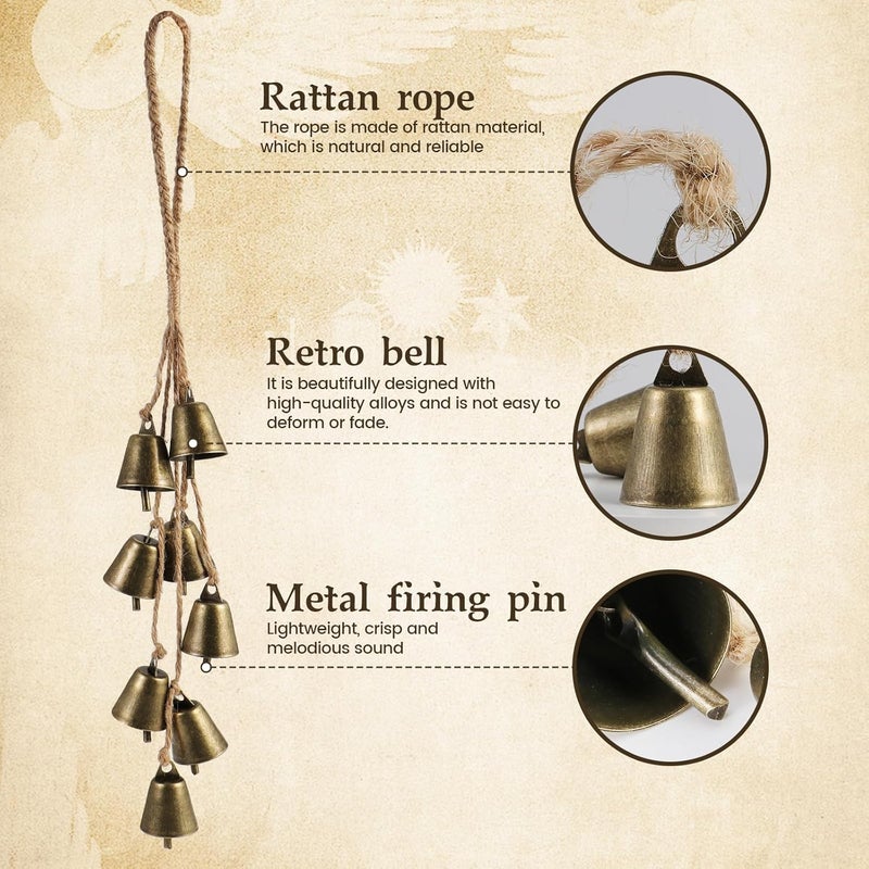Ausicfen 2 Pack Witch Bells for Door Knob Protection Outdoor Bells Hanging Bells for Door knob Witches Bells Magic Wind Chimes for Home Protection Witch Bells Kit(Rustic) - Image 2